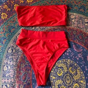 BRIGHT RED HIGH WAISTED BIKINI SET 🔥 (read desc.)